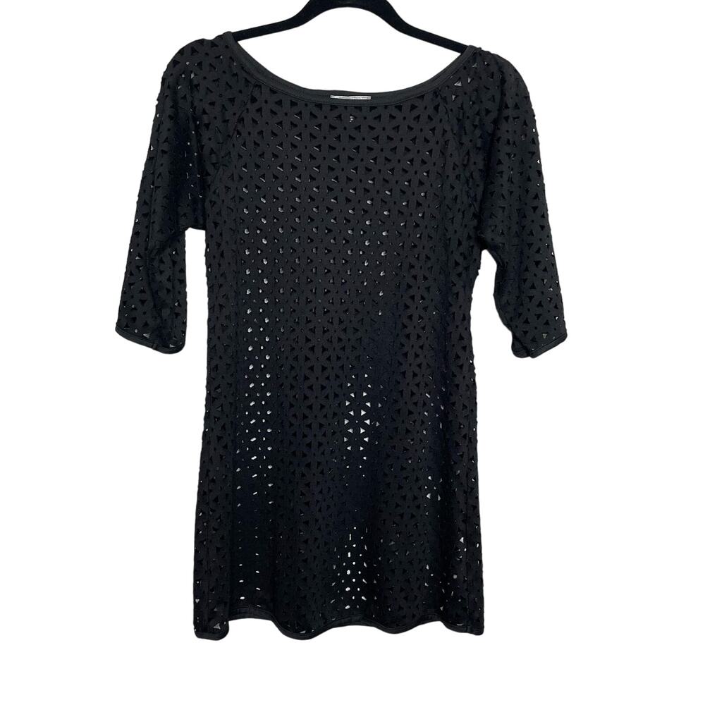 J Valdi Black Mini Dress 3/4 Sleeve Round Neckline Cover Up Dress XS Goth Witchy